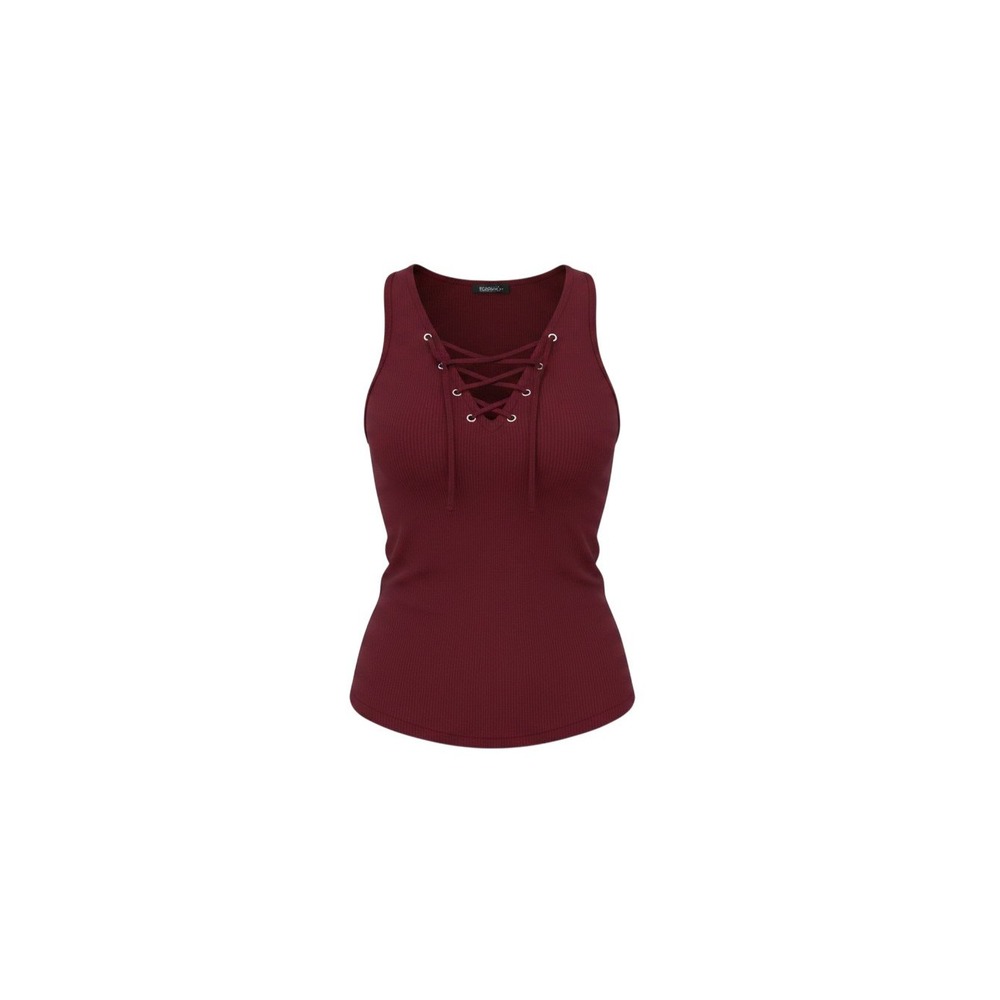 rue21 Tank Top Womens XS Burgundy Excellent Ribbed Lace Up Front Sleeveless
